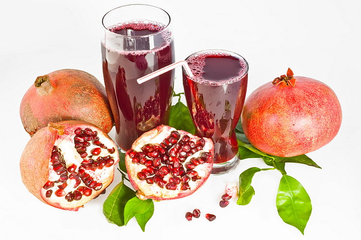 red pomegranates, juice, berries, fruit, food, freshness, ripe