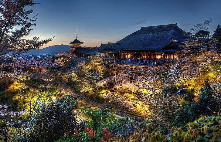 Photography, HDR, Japan, Kiyomizu-Dera, Kyoto, Sakura Blossom, HD wallpaper