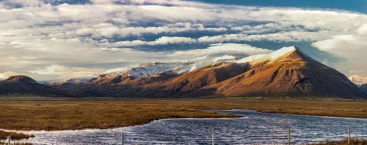 brown mountains and white nimbus clouds illustration, iceland, iceland, HD wallpaper