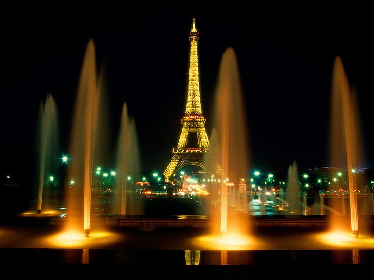 Eiffel Tower, Paris, lights, night, France, illuminated, architecture