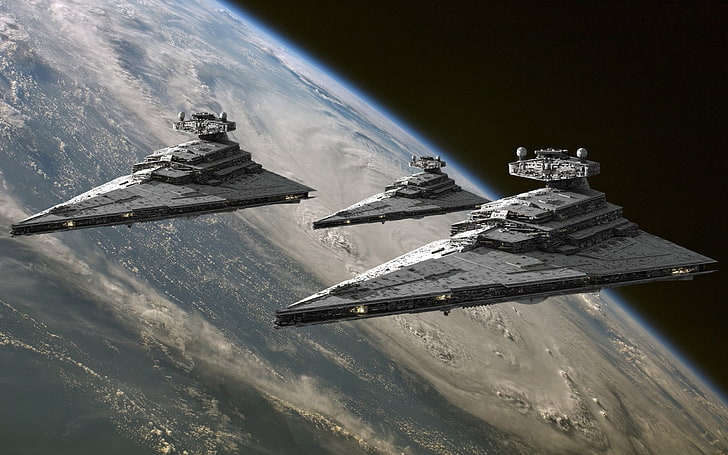 three Star Wars aircrafts, Star Destroyer, digital art, science fiction