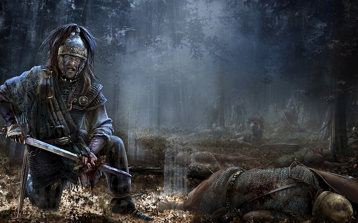 warrior 3D wallpaper, Total War, wood, background, video games