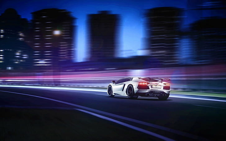 car, Lamborghini, motion blur, white cars, Lamborghini Aventador