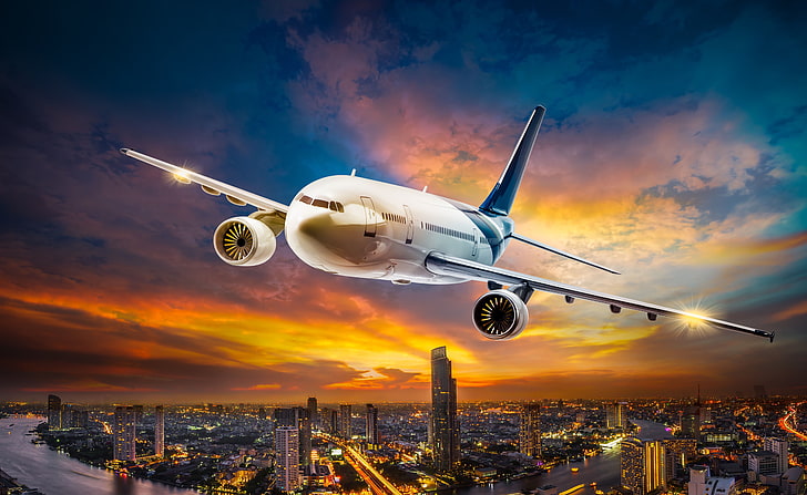 Sunset Airplane Landing Digital Art 4K Wallpaper iPhone HD Phone 2190g