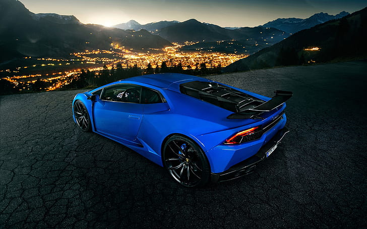 Lamborghini Huracan blue car night, HD wallpaper