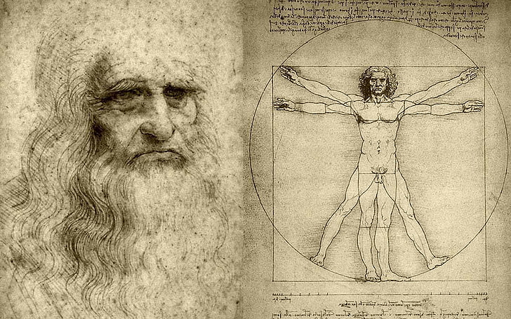 person illustration, figure, artist, Leonardo da Vinci, scientist, HD wallpaper
