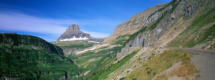 brown rock formation, landscape, mountains, Glacier National Park, HD wallpaper