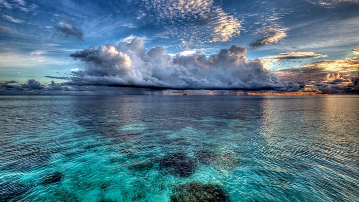 body of water wallpaper, sea, sky, clouds, nature, cloud - sky