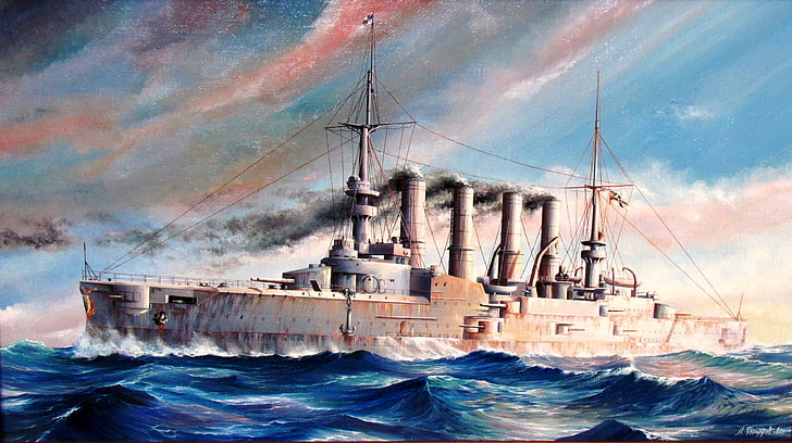 sea, figure, art, WW1, armored cruiser, SMS Scharnhorst, the German Imperial Navy