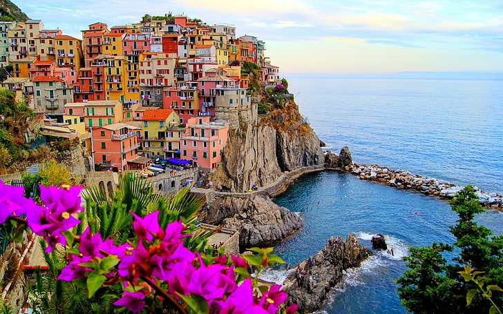 Italy, landscape, city, house, building, colorful, water, Manarola