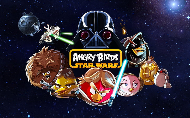 Angry Birds and Star Wars 3D wallpaper, droids, Darth Vader, Han Solo