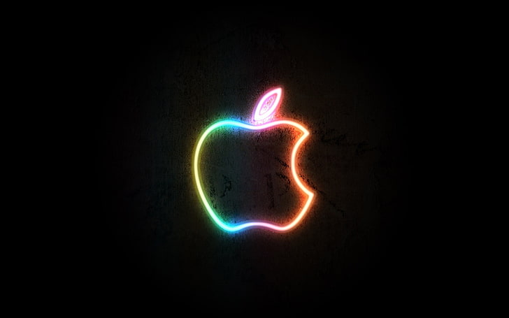 Apple logo wallpaper, black, Neon, night, glowing, symbol, illuminated, HD wallpaper