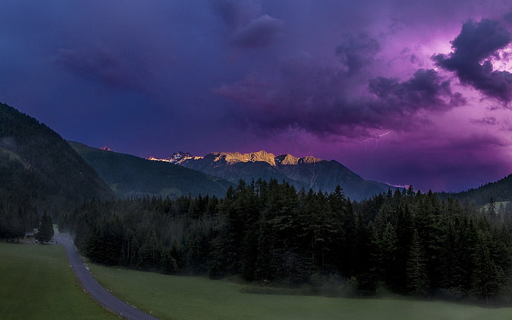 mountain range under thunderstorm, nature, landscape, mountains, HD wallpaper