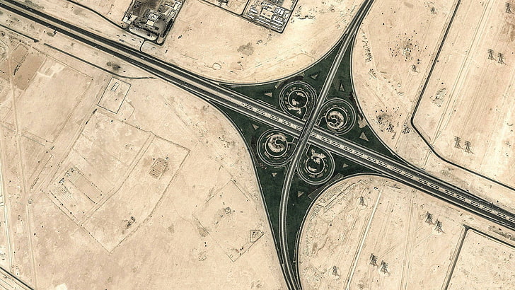 nature, landscape, aerial view, crossroads, highway, desert, HD wallpaper
