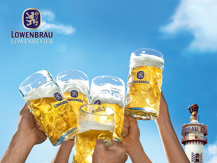 beer, alcohol, Löwenbräu, drinking glass