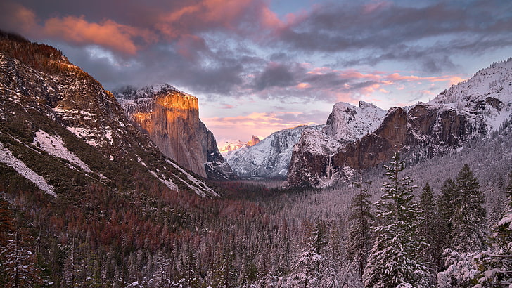 mountains, nature, winter, landscape, Yosemite National Park, HD wallpaper