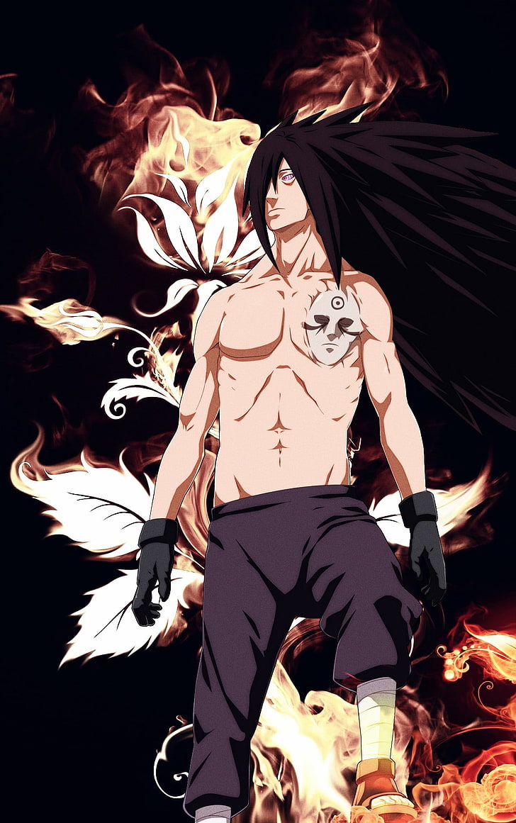 Naruto Shippuuden, Uchiha Madara, shirtless, long hair, anime boys