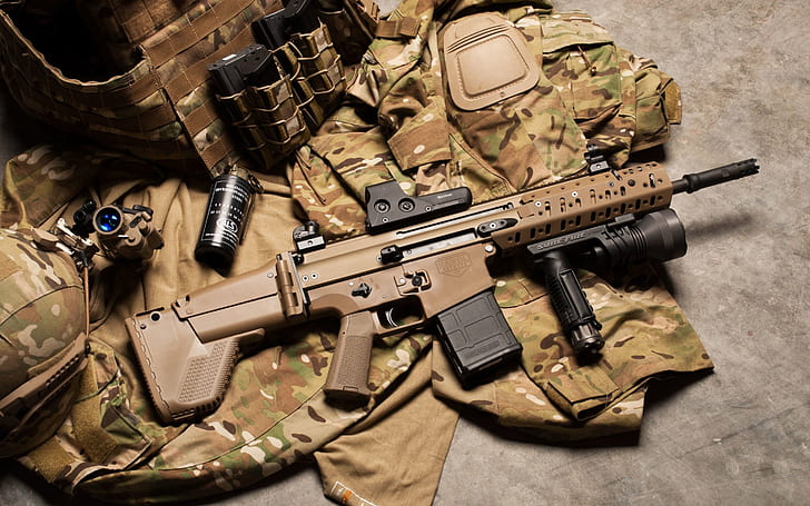 FN Scar Assault Rifle, military, gun, HD wallpaper