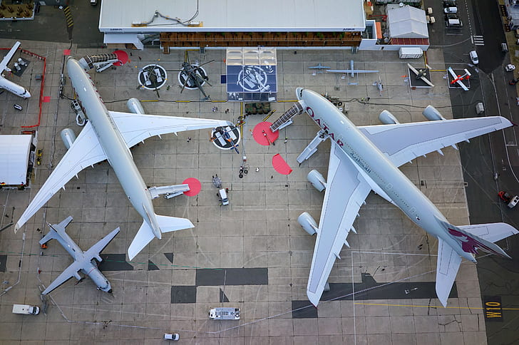 The plane, Widebody, Long-haul, Qatar Airways, Airbus A380, HD wallpaper