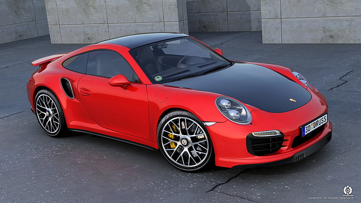 black and red Porsche 911 coupe, turbo, side view, car, sports Car