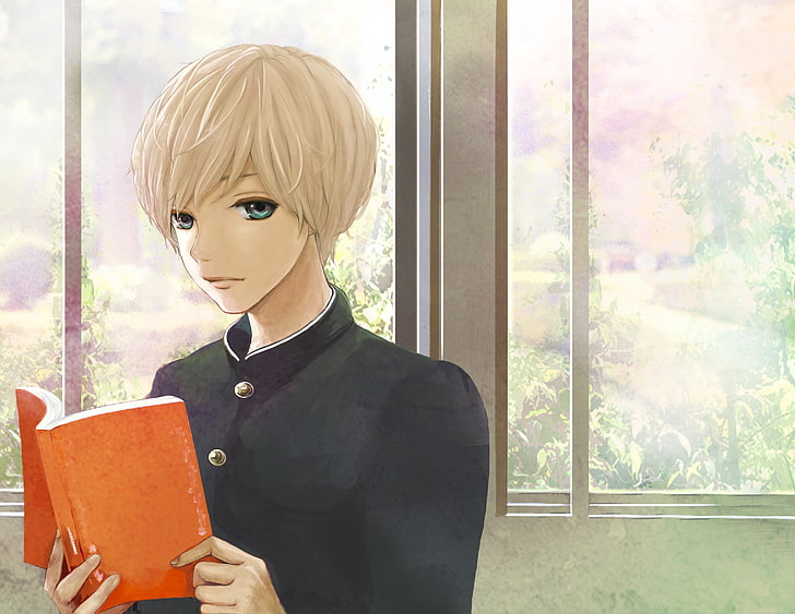HD wallpaper: anime boy, blonde, book, school, gakuran, portrait, window |  Wallpaper Flare