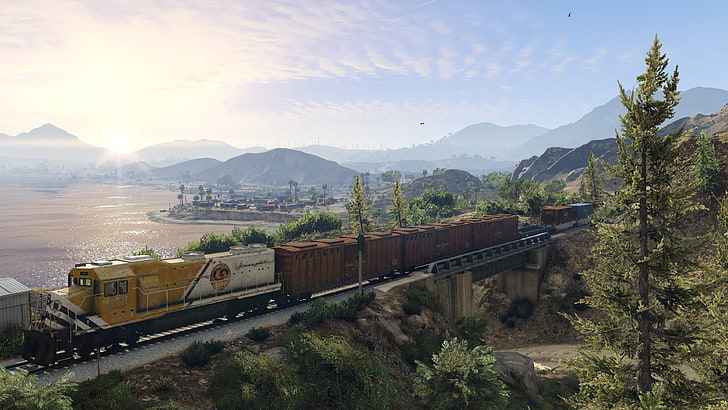 yellow, white, and brown train toy, Grand Theft Auto V, transportation