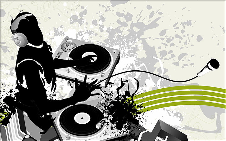 DJ clipart, music, selective coloring, silhouette, turntables, HD wallpaper