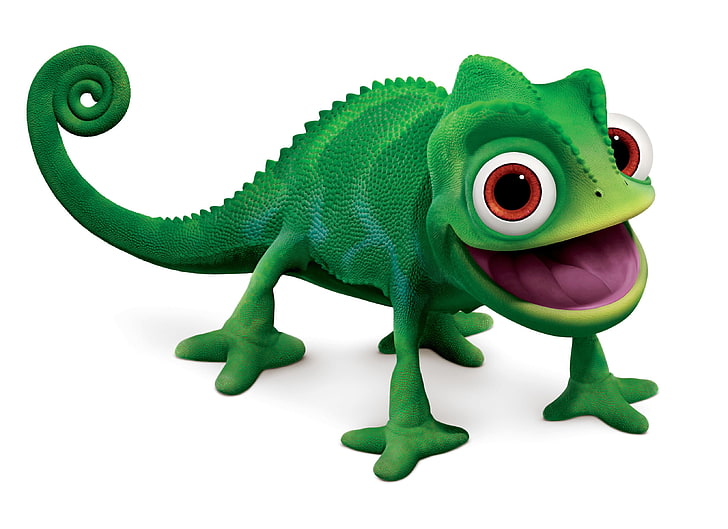 green chameleon illustration, Rapunzel, Pascal, long tongue, animal