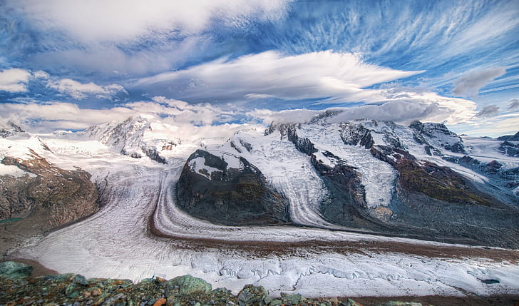 mountain under snow, Glaciers, Alps, Europe, switzerland, travel, HD wallpaper