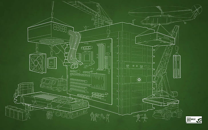 nvidia gpus blueprints computer construction site simple background, HD wallpaper