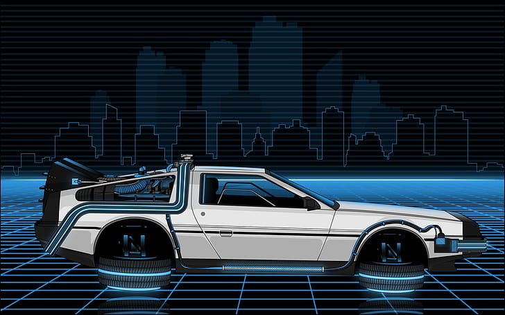 Time Machine, digital art, Back to the Future, DeLorean, car, HD wallpaper