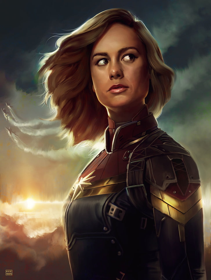 futuristic, armor, women, Brie Larson, Captain Marvel, adult, HD wallpaper