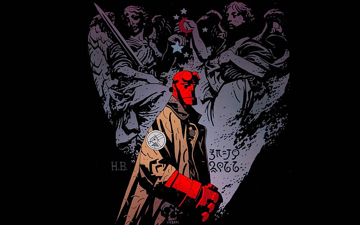 Hellboy, comic art, art and craft, representation, black background