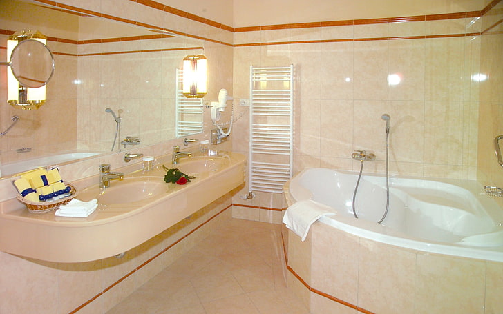 white bathtub, hot tub, furniture, sanitary ware, style, domestic Bathroom, HD wallpaper