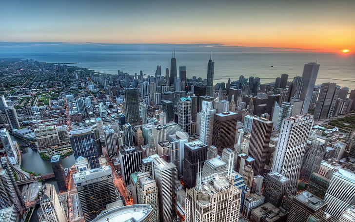 city, urban, aerial view, cityscape, Chicago, skyscraper, HD wallpaper