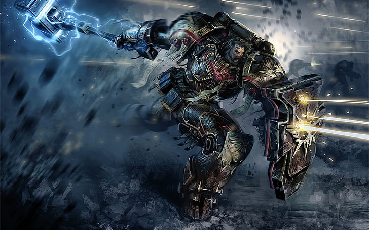 Warhammer 40000, Video Games, Space Marines, man holding shield anime character, HD wallpaper