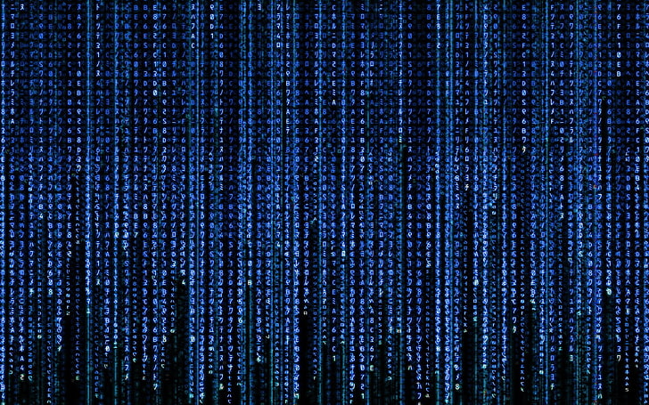 purple digital code wallpaper, The Matrix, blue, backgrounds