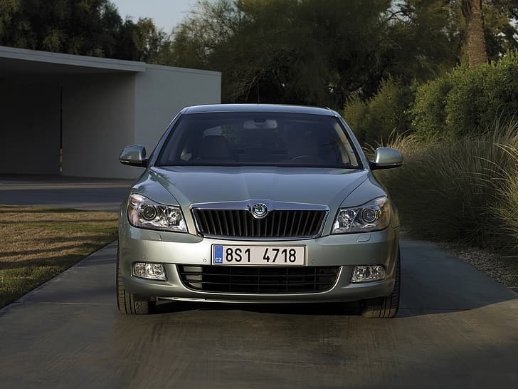 2008, sedan, front view, Skoda, Octavia, HD wallpaper
