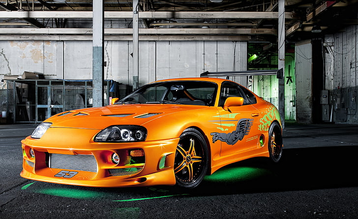 Orange Toyota Supra Neon, orange coupe, Cars, mode of transportation, HD wallpaper