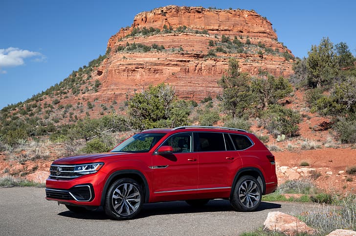 red, mountain, Volkswagen, SUV, Atlas, 2020