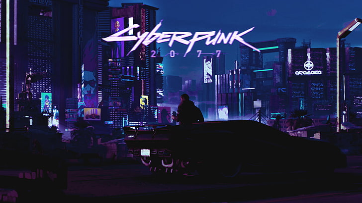 Cyberpunk digital wallpaer, Cyberpunk 2077, Retrowave, car, city