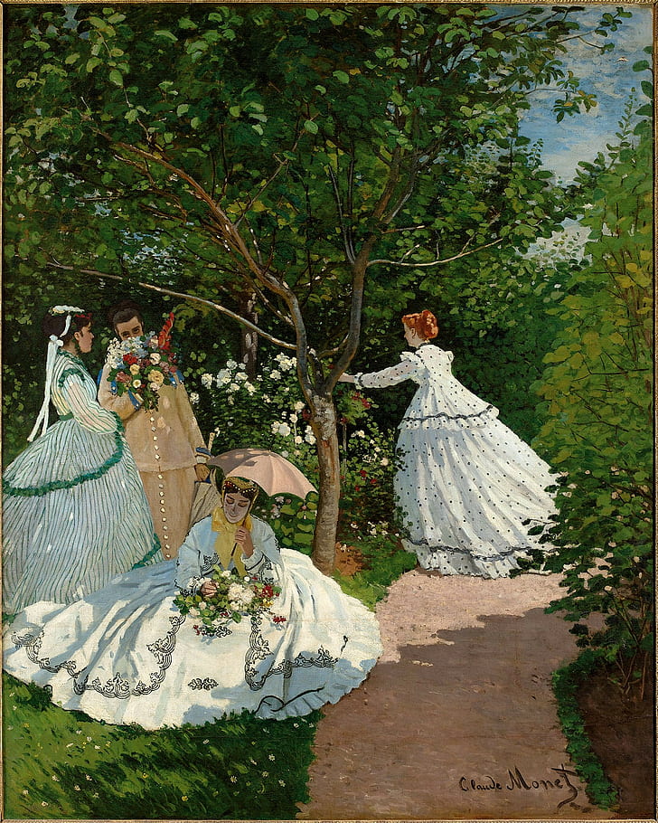 oil painting, artwork, Claude Monet, Femmes au jardin, HD wallpaper