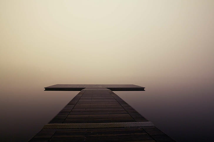 fog, foggy, jetty, lake, landing stage, pontoon, sea, symmetric, HD wallpaper