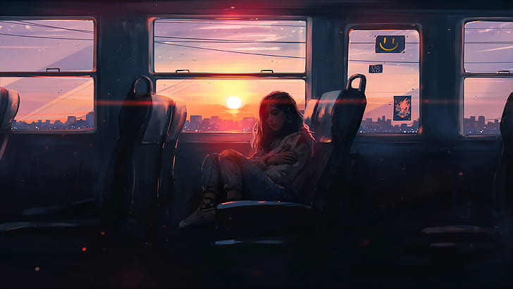 digital-art-women-sitting-sunset-artwork