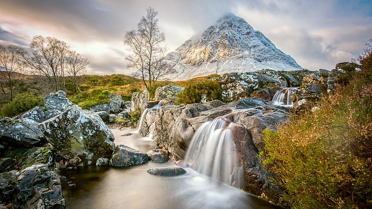 Etive Mor Waterfall Buachaille Etive Sea Known Mountain In Highlands Of Scotland At The End Of Glen Etive 4k Ultra Hd Wallpaper For Desktop 5200×2925