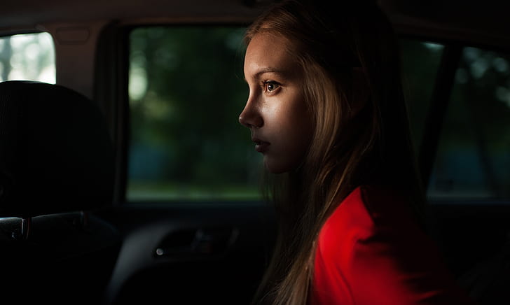 Marat Safin, women, model, inside a car, depth of field, profile