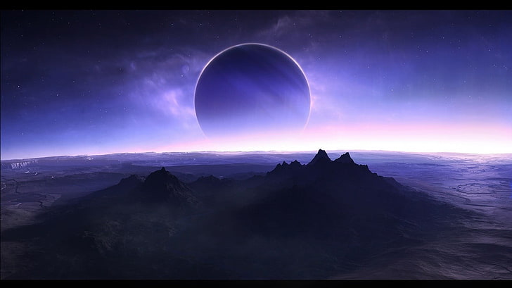 solar eclipse digital wallpaper, science fiction, planet, mountains, HD wallpaper