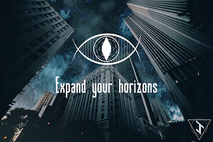 Expand your horizons text overlay, cityscape, quote, architecture, HD wallpaper