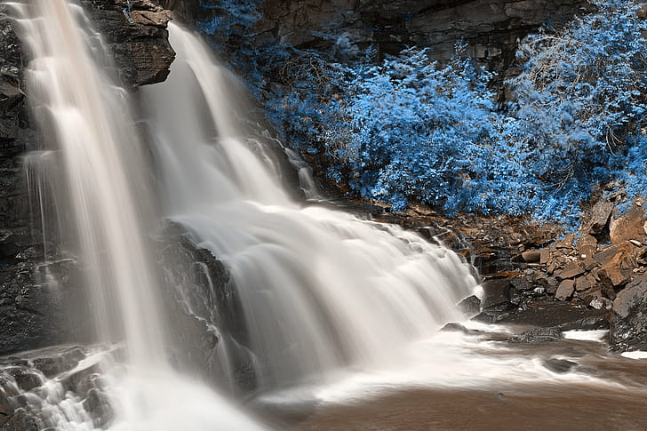 waterfalls between big rocks and trees, Winter, Blackwater, Sphinx, HD wallpaper