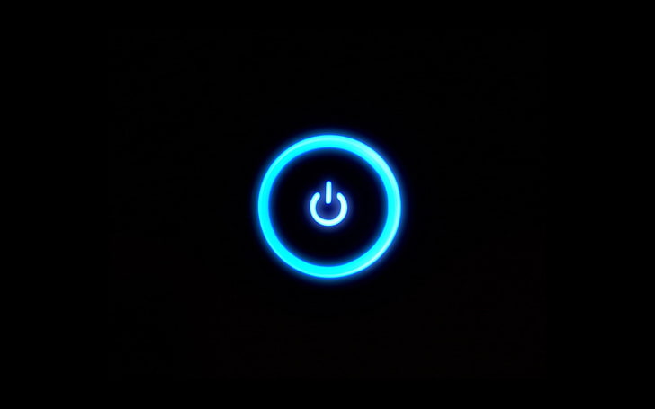 lighted power button, Neon, Black, glowing, technology, abstract, HD wallpaper